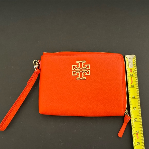 Genuine Leather Britten Large Zip Wristlet Purse Clutch Tory Burch Spiced Orange - Picture 5 of 7